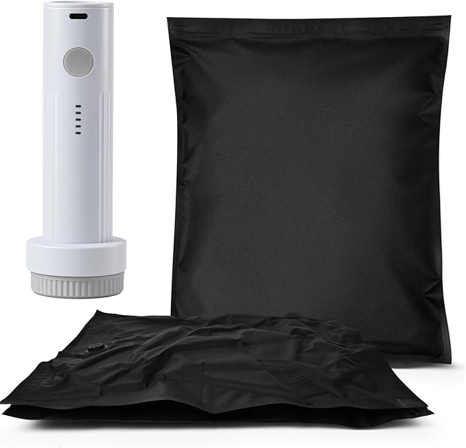 Umimile Vacuum Compression Bags with Electric Pump - Fast Compression Storage for Travel, Home | Reusable, Saves 80% Space, Water-Resistant Oxford (2 Medium PC + PUMP)