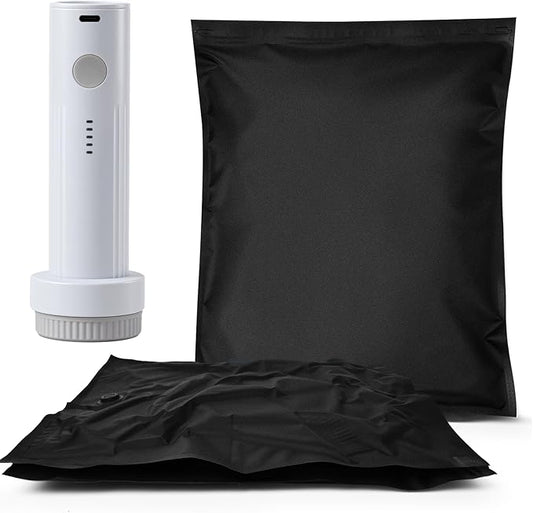 Umimile Vacuum Compression Bags with Electric Pump - Fast Compression Storage for Travel, Home | Reusable, Saves 80% Space, Water-Resistant Oxford (2 Medium PC + PUMP)