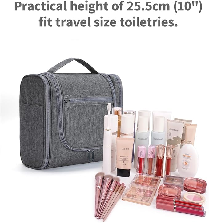 Narwey Hanging Toiletry Bag for Women Travel Makeup Bag Organizer Toiletries Bag Men for Cosmetics Essentials Accessories (Large, Grey)