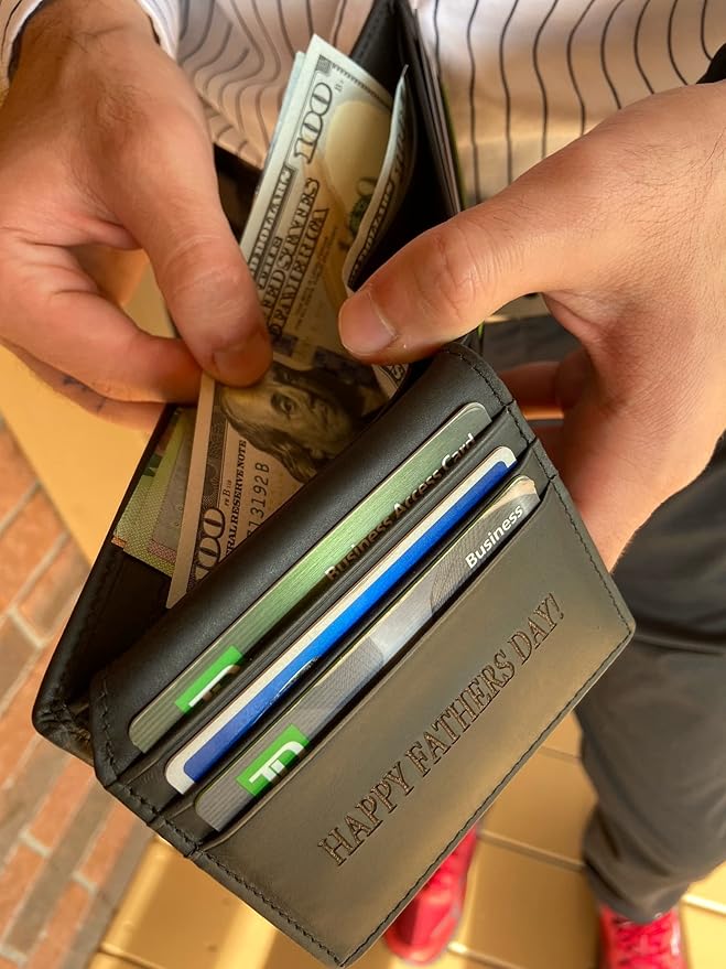 Custom Wallets For Men, Personalized Gifts For Men, Personalized Wallet For Men, Customized Engraved Full Grain Leather with RFID Blocking, Custom Gifts, Customized Wallets For Fathers Day (Black)