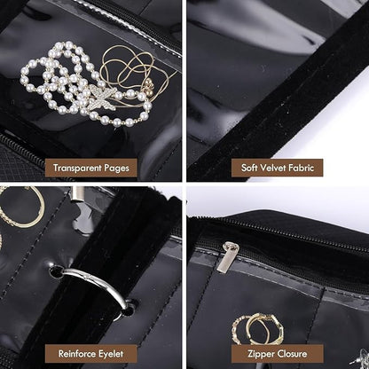 GSXRB Waterproof Anti-Tarnish Jewelry Organizer for Travel - Large Capacity Foldable Jewelry Box with 36 Compartments, Portable Earring Necklace Ring Organizer (Black)