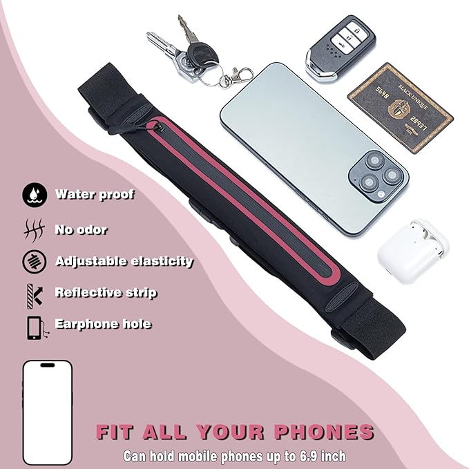Slim Running Belt Fanny Packs for Women Man,Adjustable WaterProof Running Pouch Waist Bag for Workout Jogging,Elastic Phone Holder for Runner Comes with Reflective Armbands