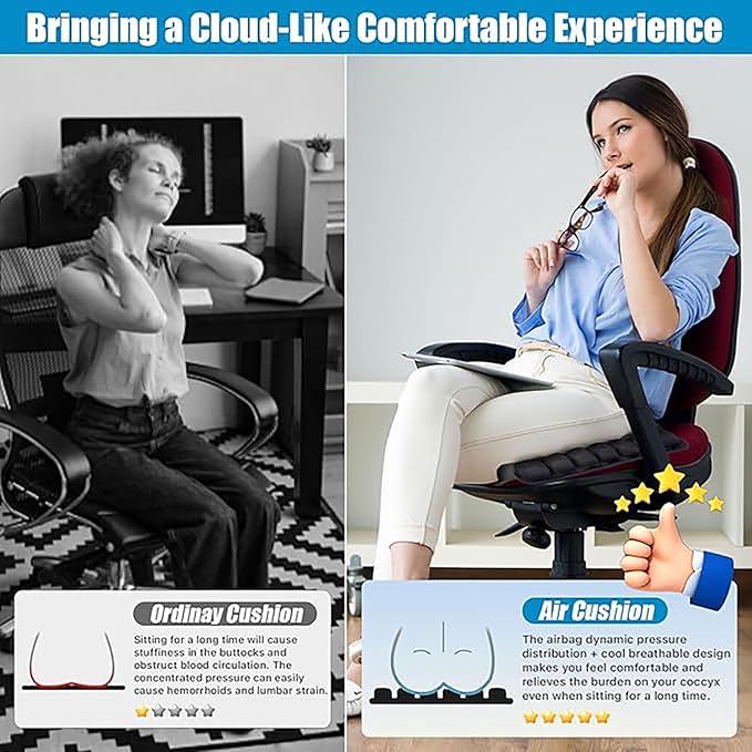 3D Airplane Seat cushion， Type Inflatable Travel Seat Cushion，Ergonomic Comfort Support ， Suitable for wheelchairs Car, Office, Home Living (Black)