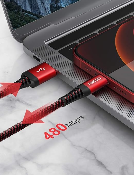 Dasku 3 Pack 3 FT Lightning Cable Certified iPhone Charger Cable Red Nylon Braided Fast Charging Cord Compatible with iPhone 13/12/11/Pro Max/X/Xs Max/Xr /8 Plus/7 Plus/6S Plus/6 Plus/iPad