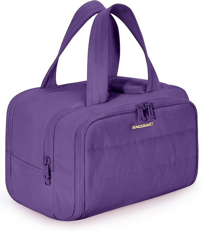 BAGSMART Travel Toiletry Bag, Puffy Toiletry Bag for Women, Wide-open toiletry bags for traveling, Large Travel Cosmetic Makeup Bag Organizer for Accessories,Toiletrie (Dark Purple)