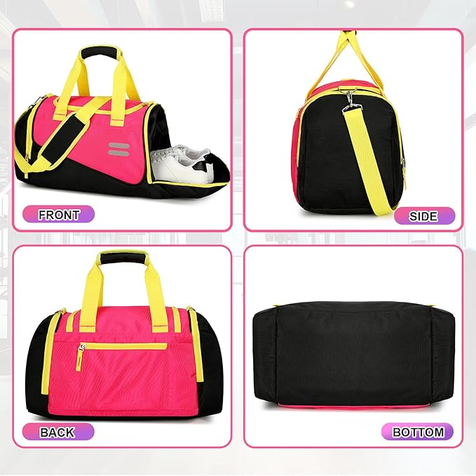 Urbanstand Gym Bag for Men & Women - 30L Duffel Bag with Shoe Compartment, Carry On Weekender Water Resistant Duffle Bag for Travel, Sports, Fitness & Workout, Pink Yellow