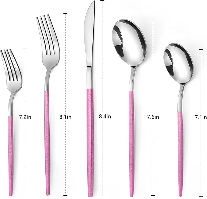Mirror Silver Rosy Silverware Set, 20-Piece Stainless Steel Flatware Set, Satin Finish tableware Cutlery Set, Service for 4, Home and Restaurant, Dishwasher Safe