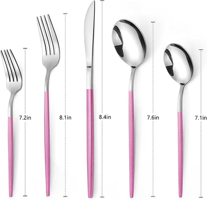 Mirror Silver Rosy Silverware Set, 20-Piece Stainless Steel Flatware Set, Satin Finish tableware Cutlery Set, Service for 4, Home and Restaurant, Dishwasher Safe