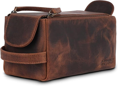 Hammonds Flycatcher Genuine Leather Travel Toiletry Bag for Men and Womens Makeup Bag Organizer, Grooming and Shaving Essentials- Mens Dopp Kit for Travel - Large Cosmetic Bags for Women - Vintage Tan