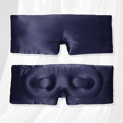VOCOSTE 22 Momme Pure Silk Sleep Mask with Travel Pouch, 3D Contour Adjustable Blindfold for Side Sleepers, Eyelash Protecting for Natural Lashes & Extensions, Navy Blue