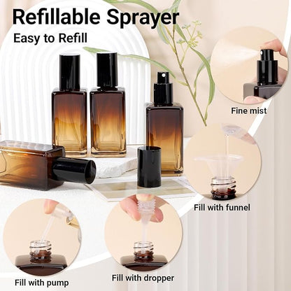 Segbeauty 3.4oz Empty Amber Glass Spray Bottle Refillable Travel Perfume Bottles, 4pcs Fine Mist Large Travel Spray Bottle for Hair, 100ml Sample Glass Atomizer Perfume Refill Bottles for Toiletries