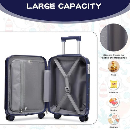 Somago 4 Piece Kid's Luggage with Backpack Set for Boys Girls Spinner 18" Hardside PC Rolling Carry on Suitcase with TSA Lock (Cherry Navy)