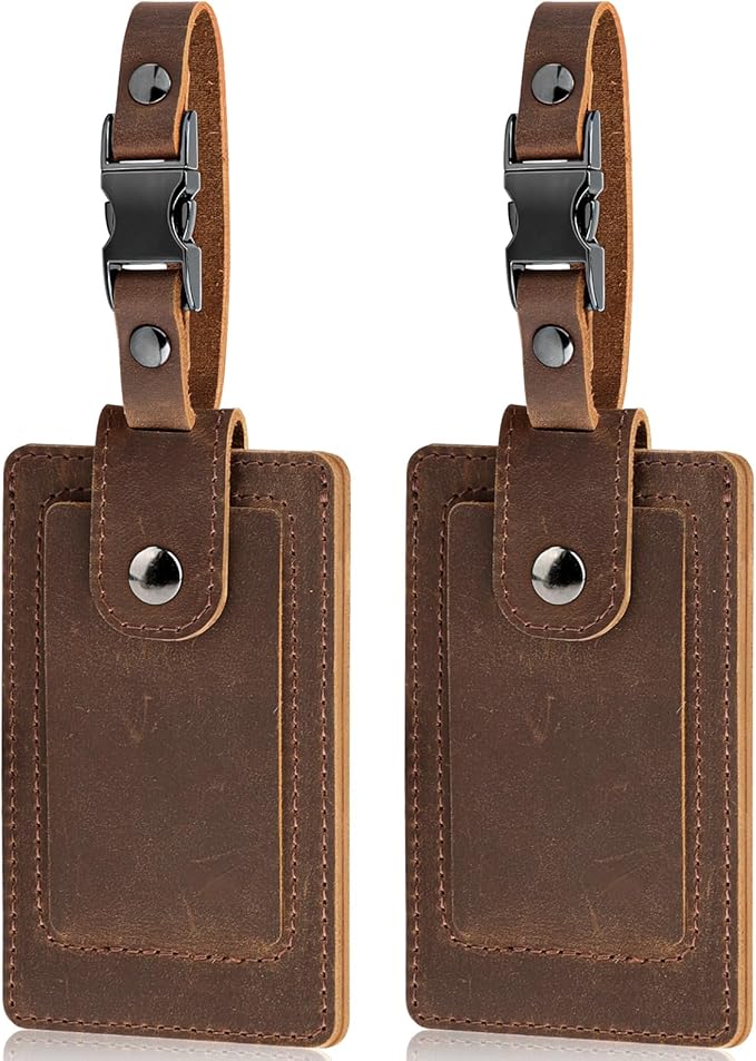 Premium Genuine Leather Luggage Tags for Suitcases - Quick Release, Privacy Protection, Elegant and Durable, Travel Essential Luggage Tag - 2 Pack Coffee