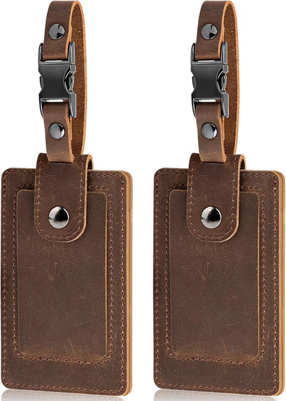 Premium Genuine Leather Luggage Tags for Suitcases - Quick Release, Privacy Protection, Elegant and Durable, Travel Essential Luggage Tag - 2 Pack Coffee