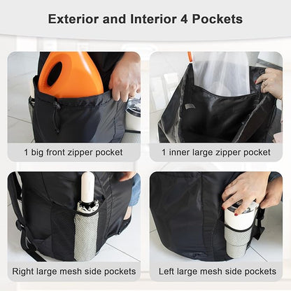 Polecasa Extra Heavy Duty Large Backpack Laundry Bag with Comfortable Padded Shoulder Straps & 4 Pockets, Sturdy & Durable Clothes Storage Bags, Hamper Drawstring bag for Dorm, College, Travel, Black