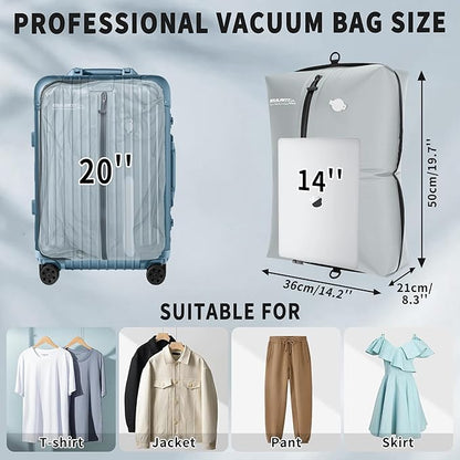 Reusable Vacuum Bags for Travel With Pump,Professional Waterproof IPX8 Zipper Vacuum Compression Bag for Suitcases Backpack,Space Saver Bags Packing Organizers for Clothing Packing(3PACK+PUMP)