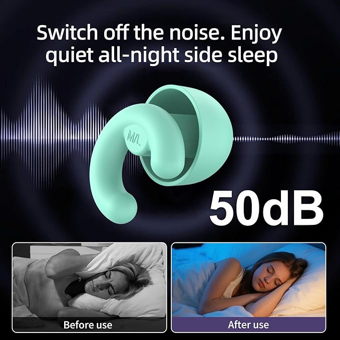 50dB Noise Cancelling Ear Plugs for Sleeping, Reusable Silicone Ear Plugs for Noise Reduction, Ultra-Soft for Small Ear Canals, Concerts, Travel, Office (4 Pairs, Green)
