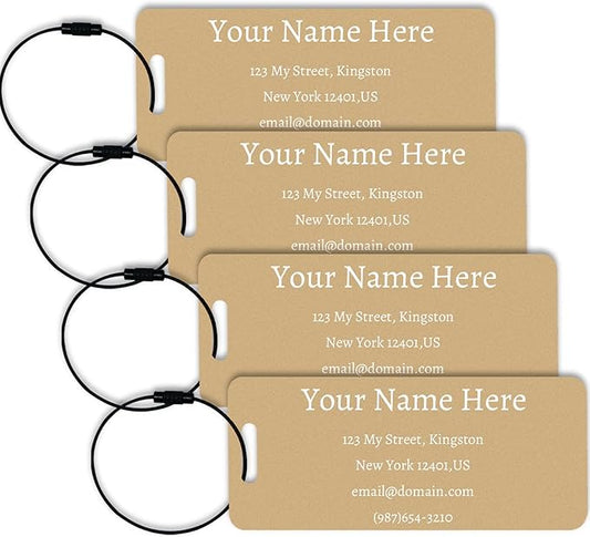 Luggage Tags for suitcases Tags Pack of 4 Personalized Luggage Tags Double Sided Laser Engraving Metal Luggage Tag and Stainless Loops Customizable Luggage Tag Cruise Luggage tag (Gold, Small)