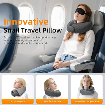 Travel Neck Pillows for Airplanes, Premium 100% Memory Foam Neck Pillow with Alternative Cooling Ice Silk Cover - Upgrade Liner Enables Easy Pillowcase Cleaning, Travel Pillow Fits Plane, Car, Train