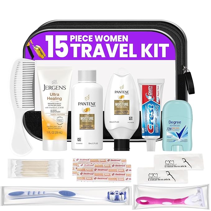 Trektote Bulk Hygiene Kit For Women – (100 Pack) 15 Piece Set – Featuring Top Trusted Brands, TSA Compliant, Bulk Travel Essentials, Includes Shampoo And Conditioner, Body Wash, Toiletry Bag & More