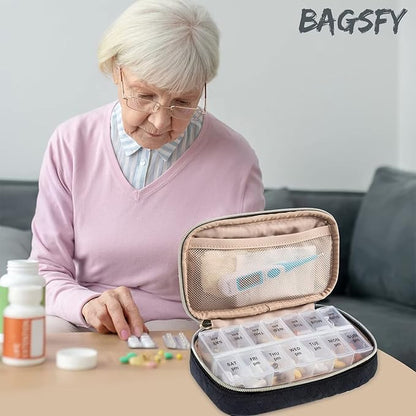BAGSFY Pill Organizer Case 2 Times a Day- Weekly Medicine Organizer Travel Pill Box with Removable 7 Day Medicine Case Container for Fish Oil, Vitamin, Supplement