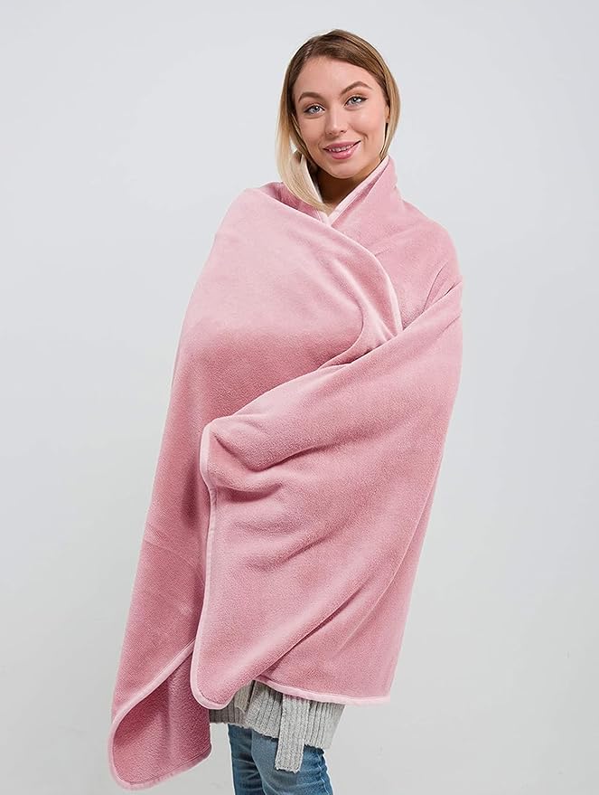 BlueHills Premium Soft Travel Blanket Pillow Compact Mini Airplane Blanket with Portable Pillowcase Long Flights - Dusty Rose Pink M02