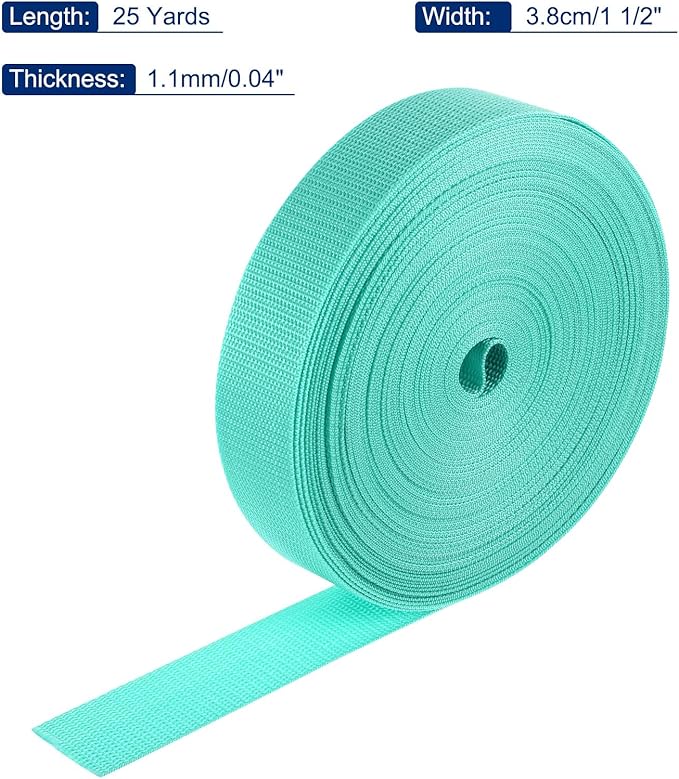 MECCANIXITY Lightweight Polypropylene Webbing Strap 1 1/2" 25 Yard Backpack Strapping Band Turquoise Green for Outdoor Luggage Cargo Straps
