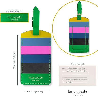 Kate Spade New York Vegan Leather Luggage Tag for Women, Durable Suitcase ID Tag, Enchanted Stripe