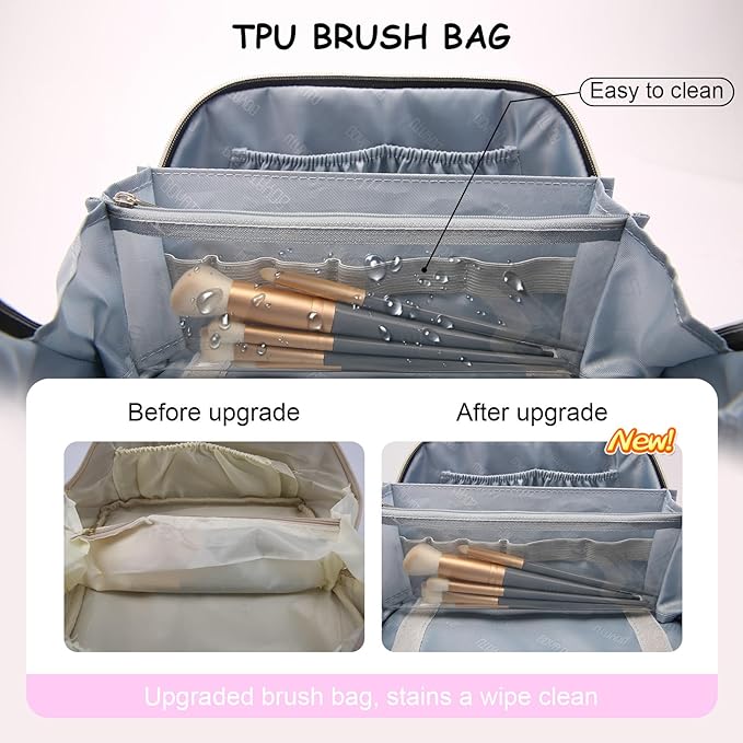 BOYATU Travel Makeup Bag for Women: 3 Pcs Set Portable Make up Bags with Handle - Leopard Print Cosmetic Bags with Comparments - Waterproof Vegan Leather Toiletry Bag (A-1-Red)