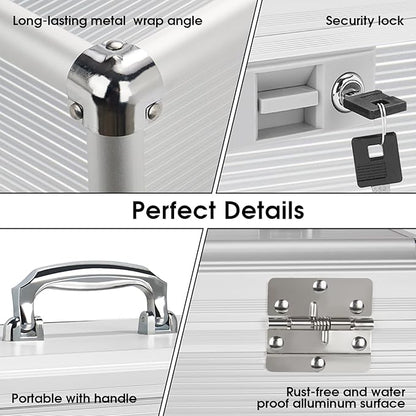 Medicine Lock Box with Key, Alluminum Alloy Box for Medication,First Aid Box with a Removeable Tray to Store Medicines & Pills for Home,Silver 10 * 6.89 * 6.89 Inch