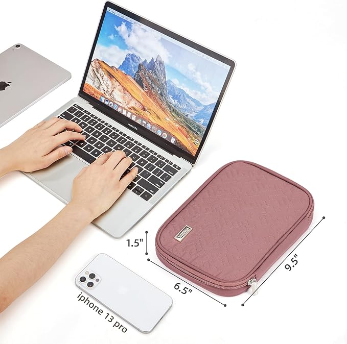 NISHEL Travel Cord Organizer Case, Tech Electronic Bag, Essentials for Charger, Cable, Phone, Hard Drive, USB, SD Card, Rosewood-Pink
