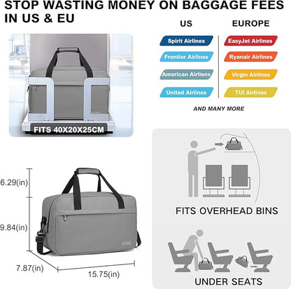 Kono Travel Duffel 20L Under Seat Carry-On Sports Tote Gym Weekender Overnight Bag - 15.75"x9.84"x7.87" Gray