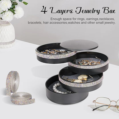 CONBOLA Jewelry Holder Organizer, Christmas Gifts Ideas for Women, Small Jewelry Storage Box Earring Holder, 5-Layer Rotating Jewelry Storage Tray with Lid for Bracelets Rings Bracelets