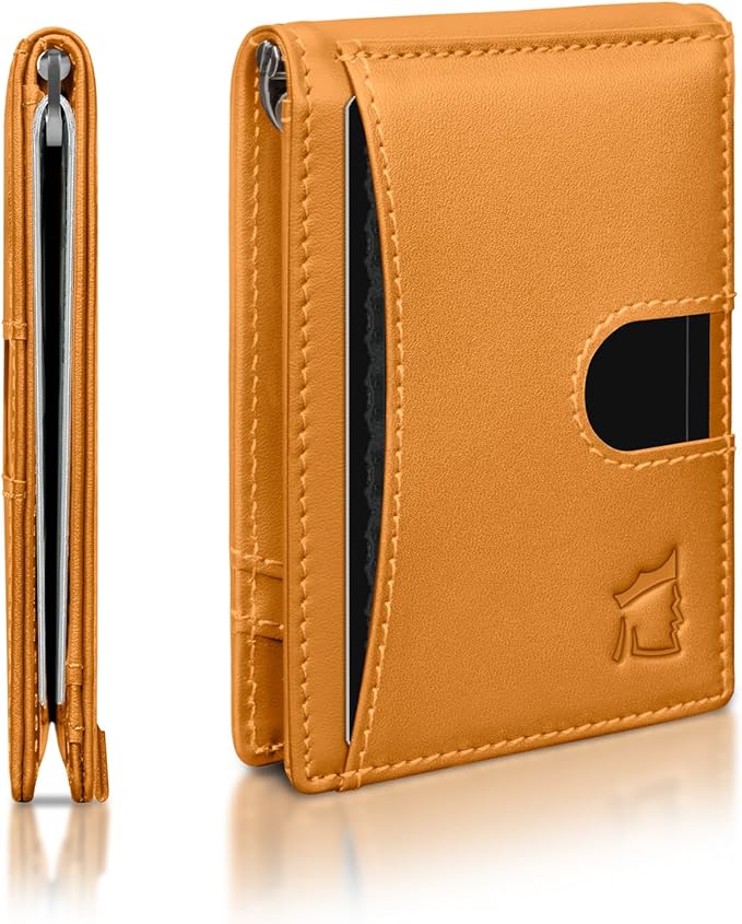 Kingly Cash Clip Slim Leather Wallet for Men with RFID Blocking & Money Clip - Minimalist Front Pocket Bifold Wallet Holds 12 Cards - Secure Card Holder with Easy Access Pull Tab