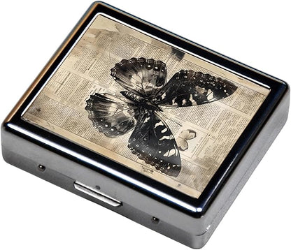 7 Days Chromed Shiny Silver Pill Organizer with Mirror Inside Has 8 Separate Compartments Rectangle,Versatile Storage for Medication - Ideal Travel Accessory (Butterfly)