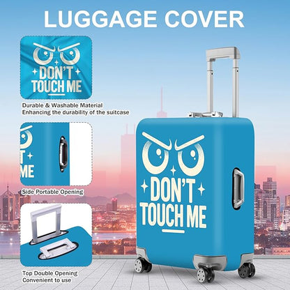 ANNA QUEEN Funny “Don’t Touch Me” Luggage Cover, Bold Blue Suitcase Protector with Angry Eyes Design, Stretchable, Washable Travel Cover for 32-34 Inch Luggage