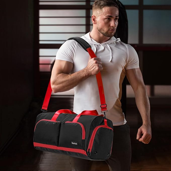 Kuston Sports Gym Bag with Shoes Compartment &Wet Pocket Gym Duffel Bag Overnight Bag for Men and Women