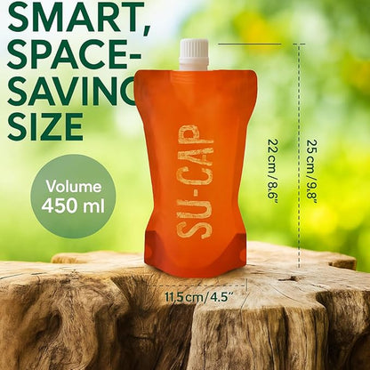 Collapsible Water Bottle – BPA Free, Foldable Sports Bottle for Hiking, Travel, Gym, Leakproof Lightweight Reusable Bottle with Carabiner – Eco-Friendly (15oz- 450 ml) (orange)