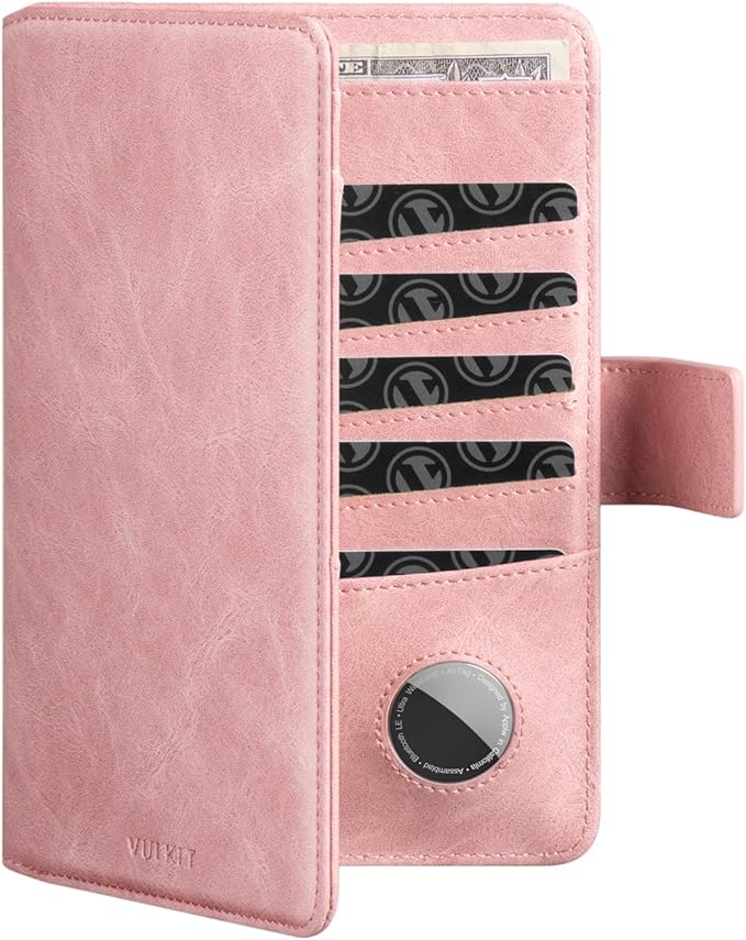 VULKIT Passport Holder with Airtag Holder RFID Blocking Passport Wallet Travel Leather Passport for Women(Pink)