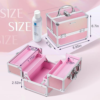 FRENESSA Makeup Train Case 8.85 Inch Portable Makeup Case Organizer Cosmetic Box Make Up Box Makeup Organizer Cosmetic Storage Cases with Locking Nail Kit Organizer Small Travel Case Mermaid Pink