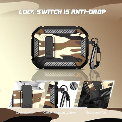 RFUNGUANGO for AirPods Pro 2nd Gen Case with Cleaning Kit, Military Hard Case Protective Armor with Lock, for AirPod Gen 2 Charging Case (2023/2022/2019, 2nd Gen/1st Gen), Desert Camo