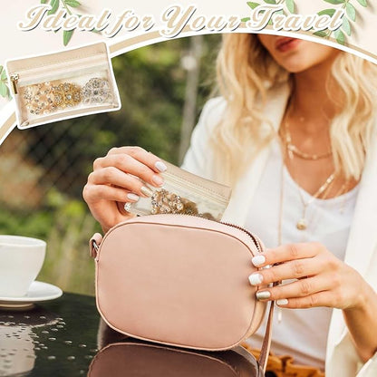 Uiifan 40 Pcs Travel Jewelry Bags Transparent PU Leather Zipper Pocket Rectangle Jewelry Storage Jewelry Organizer Box for Women Gift