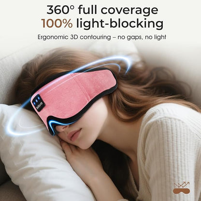 Sleep mask Headphones,100% Blackout 3D Zero Eye Pressure Bluetooth Sleep mask Breathable Eye mask with Bluetooth Headphones Sleep Headphones for Side Sleepers, 14H Playtime&Bluetooth 5.4 Pink