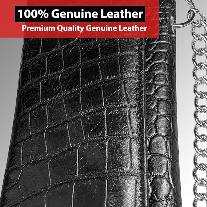 IBRO VINTAGE Motorcycle Chain Wallet for Men – Premium Cowhide Leather, RFID Tri-Fold Biker Wallet with Heavy Duty Chain for Bikers Truckers & Hunters, Credit Card Money Organizer Long Wallet