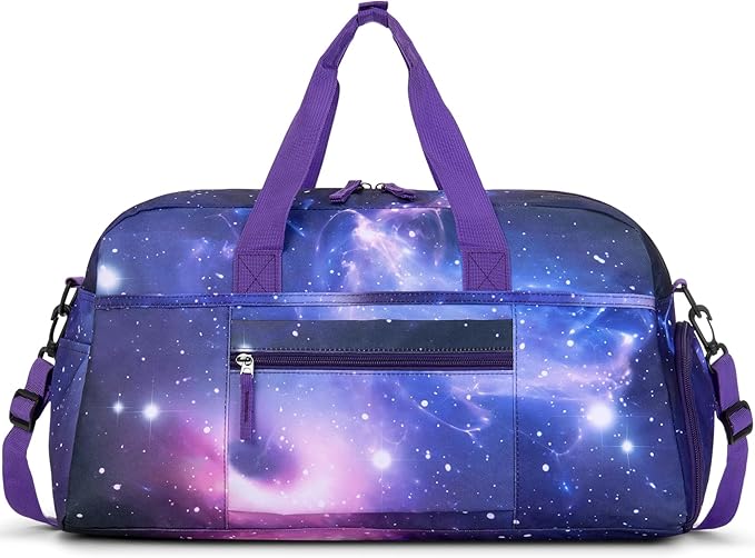 Choco Mocha Girls Duffle Bag for Travel Sports Duffle Bag with Shoe Compartment Gym Duffle Tote Bag Dance Duffle Bags for Teen Girls Christmas Gifts Galaxy Purple