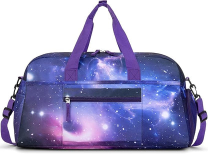 Choco Mocha Girls Duffle Bag for Travel Sports Duffle Bag with Shoe Compartment Gym Duffle Tote Bag Dance Duffle Bags for Teen Girls Christmas Gifts Galaxy Purple