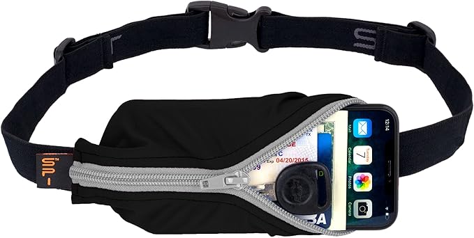 SPIbelt Running Belt for Women Men, Phone Holder for Running, Running Fanny Pack, Holder for Phone, Running Waist Pack, Adjustable Waist, [Fits All Phones]. Black with Anthracite Zipper