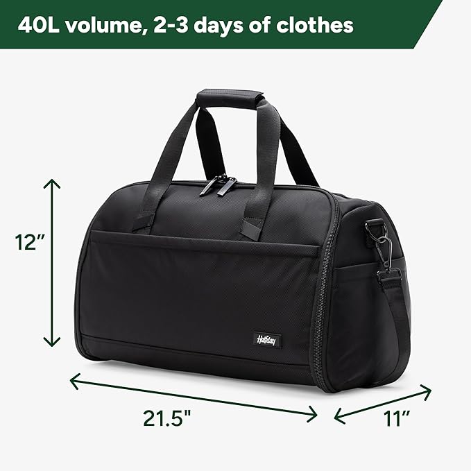 Halfday Convertible 2-in-1 Premium Garment Duffel Weekender Bag 40L | Wrinkle-Free Travel, Hanging Suit Compartment, Shoe Pockets, Trolley Sleeve. Balistic Nylon Carry-On, Jet