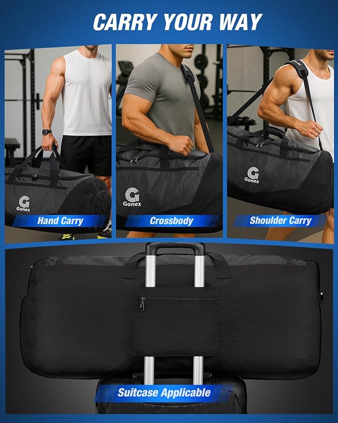 Gonex Gym Duffel Bag with Shoe Compartment Wet Pocket, Large Capacity Sports Duffle Bag for Men Women, Workout & Travel Bag with Multiple Pockets, Black, Large (100L)