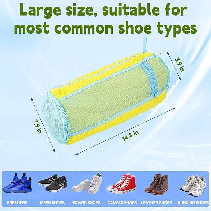 Shoe Washing Machine Bag 2 Pcs XL, Shoe Laundry Bag for Washer with Self-Locking Zipper, 360°Deep Clean Effectively Protects Shoes Suitable for Sneaker, Tennis and Other Types of Shoes (Yellow)